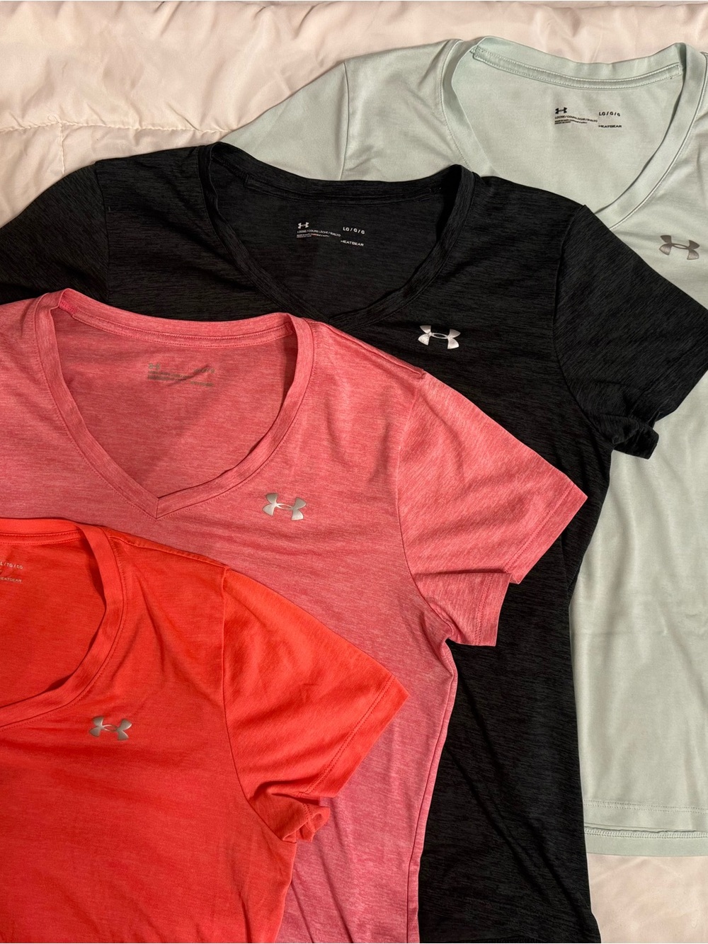 Under Armour Women's Short Sleeve V-Neck Tees - Black, Coral, Pink, Mint